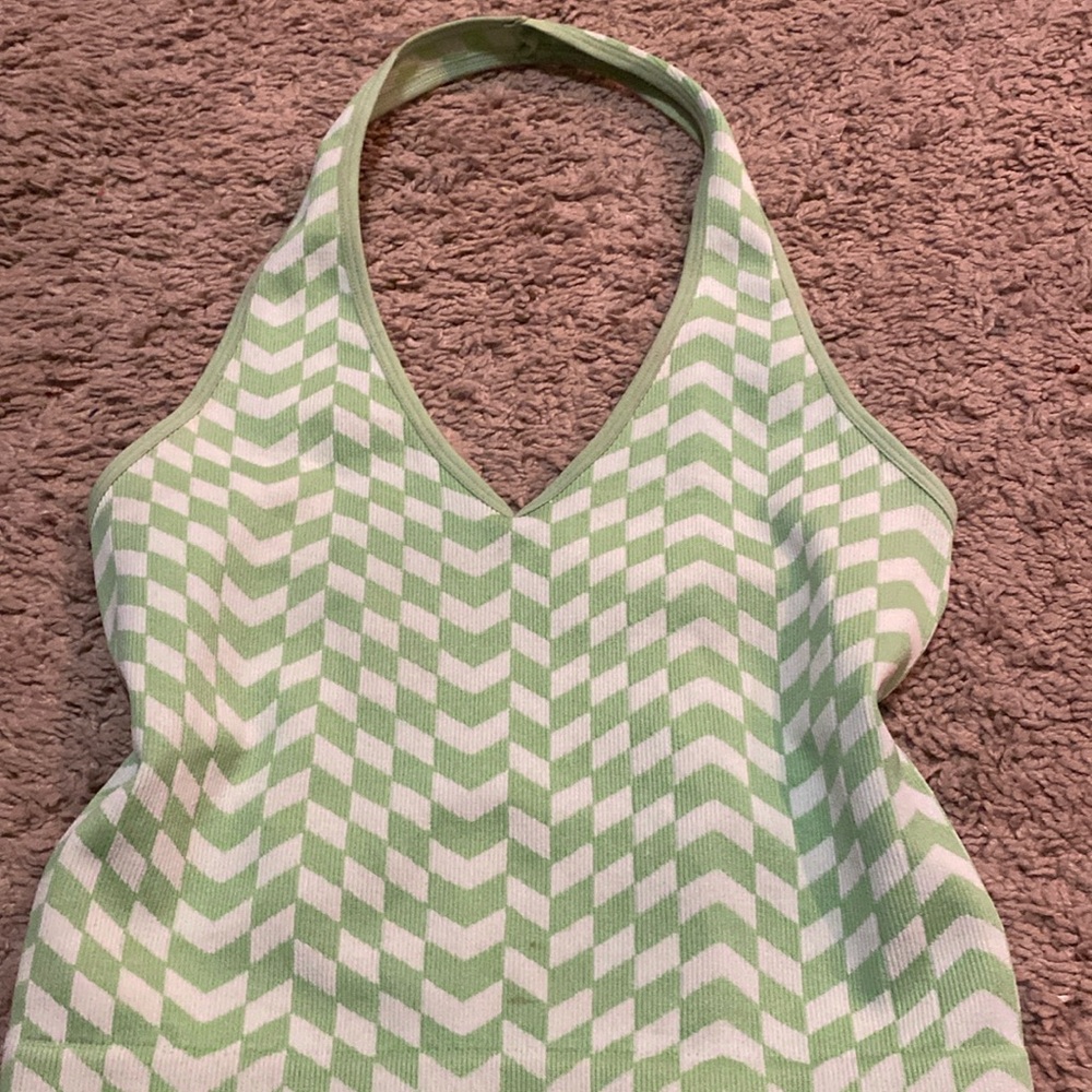 Green y2k pattern Bella seamless halter neck crop top
